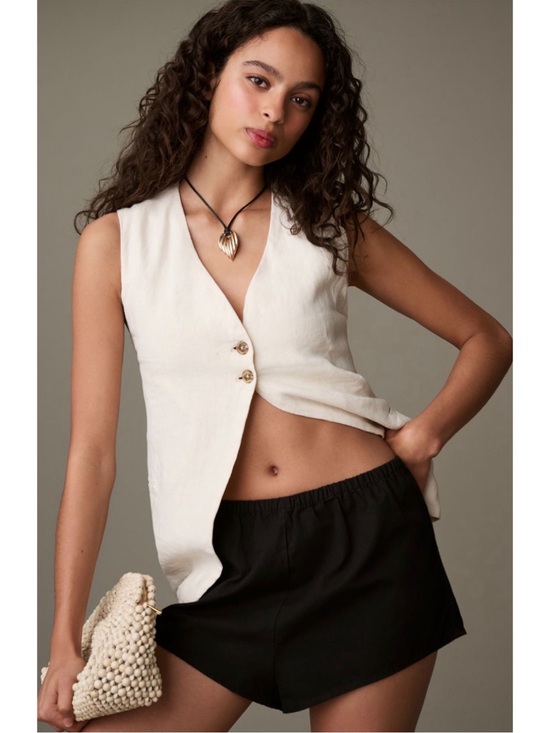 Anthropologie Pants - Anthropologie Linen Pull On Tap Shorts Black Cotton Linen Relaxed Fit Medium